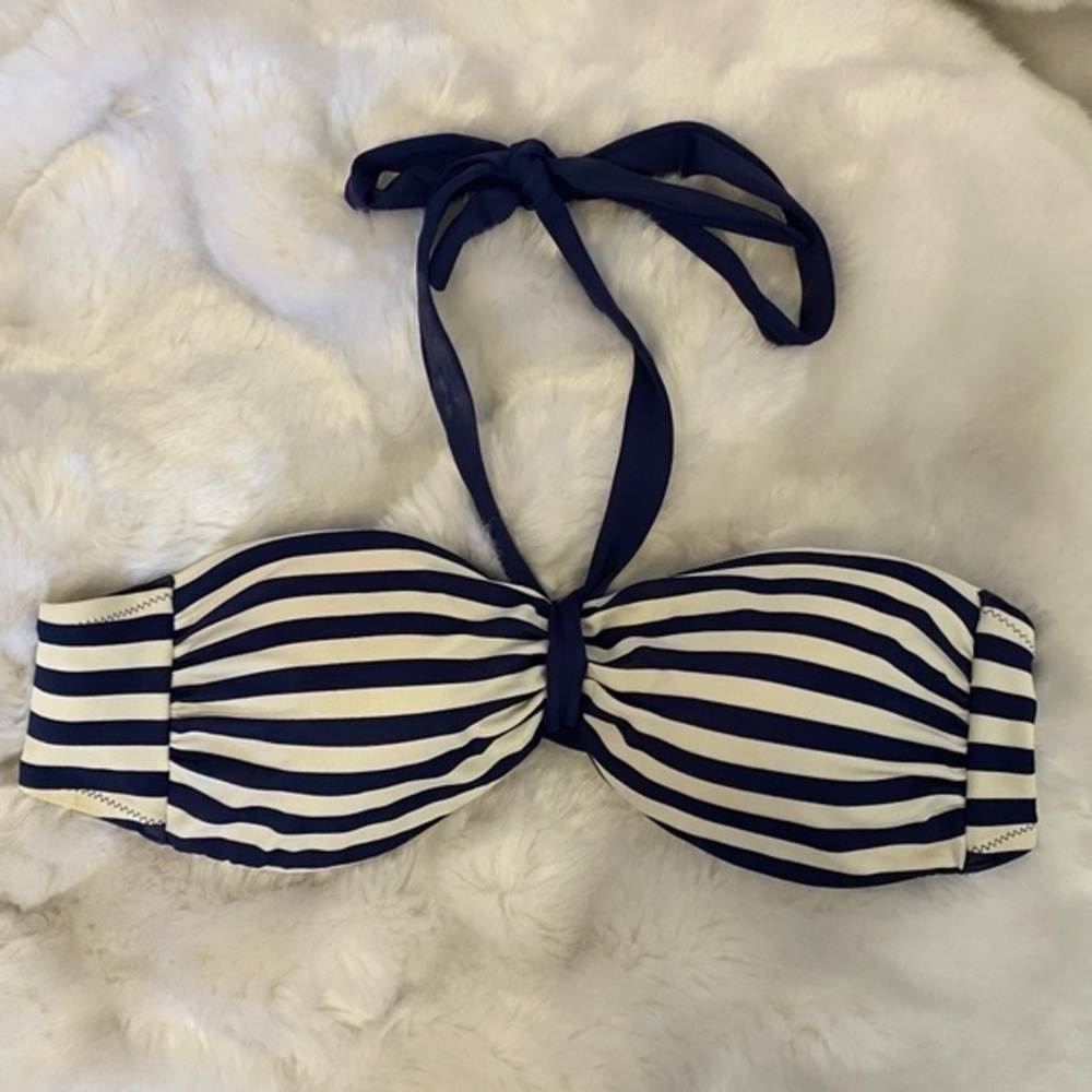 H&M Navy Blue Nautical Striped Swimsuit Bikini Top Large
